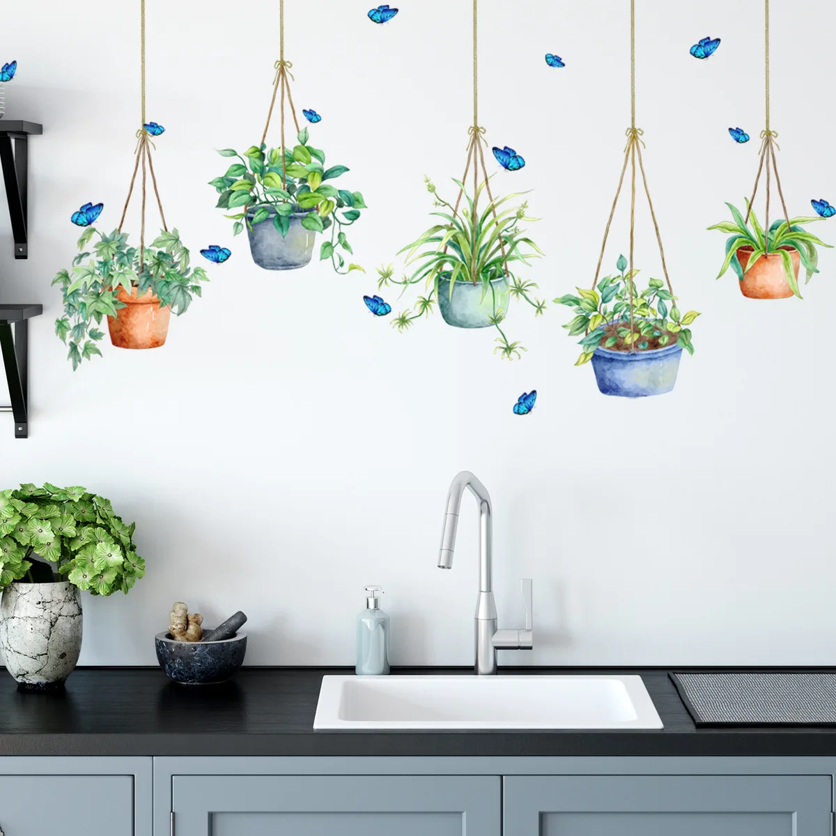 Креативная мультяшная Настенная Наклейка с зелеными растениями и бабочками 30*90