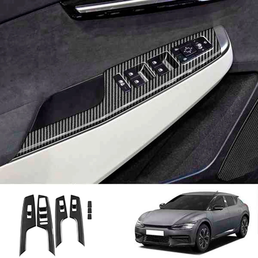 

Car Carbon Fiber Window Glass Lift Button Switch Cover Trim Door Armrest Panel for KIA EV6 2021 2022 LHD European Model