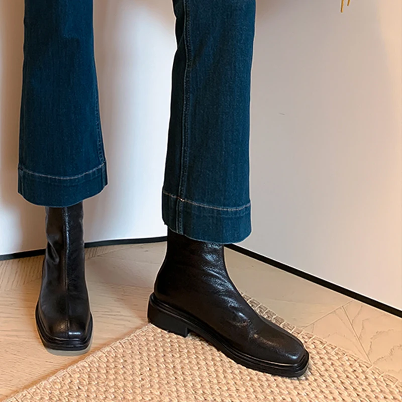 Женские эластичные ботильоны JOZHAMTA из натуральной кожи на толстом каблуке