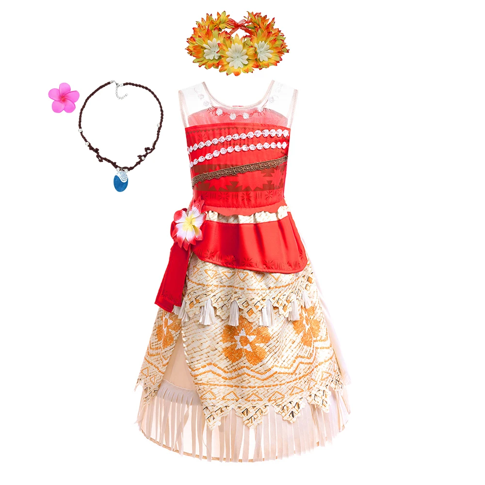 Kids Princess Vaiana Dress Up Movie Moana Costume Outfit for Girl Halloween Party Child Cosplay Clothes