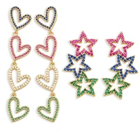 fashion color cubic zircon earrings love pentagram tassel earrings ins niche design earrings earrings for women jewelry