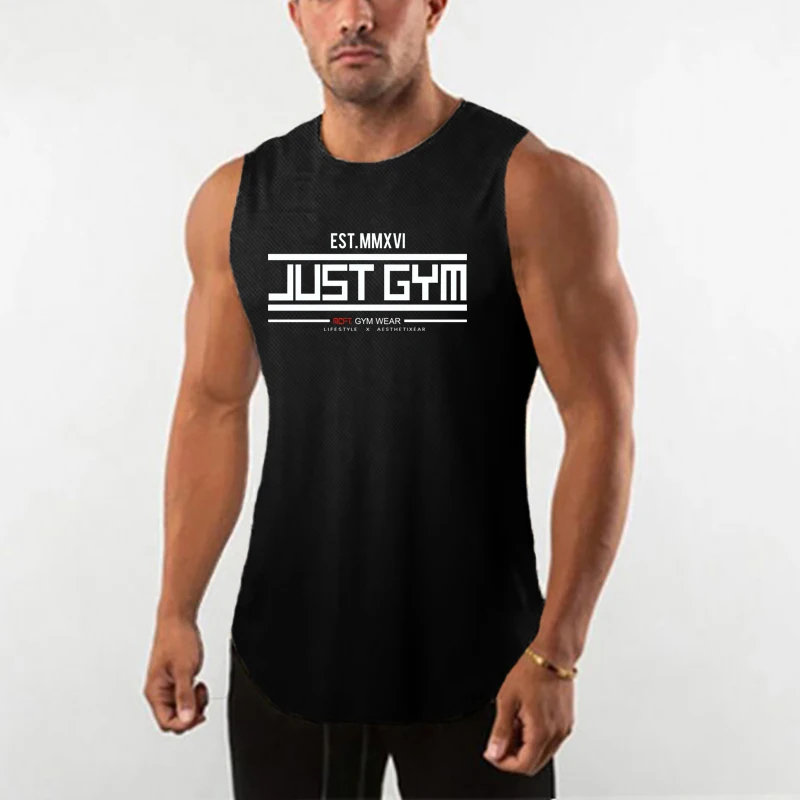 

High Quality New Fitness Mesh Gyms Tank Tops Men Jogger sleeveless Vest Male Running Undershirt Bodybuilding Sportswear Tank Top