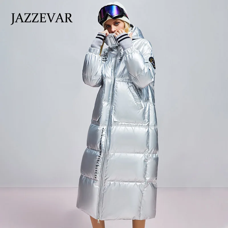 JAZZEVAR Bright Face Laser Couples with The Same Down Jacket Winter 2022 Classic Hooded Design Loose Wash Free