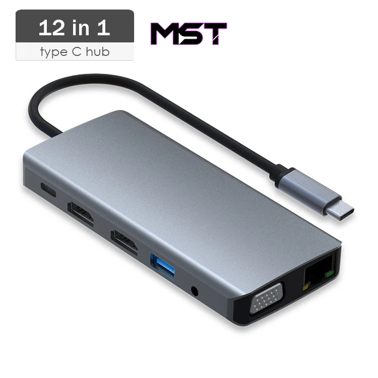 USB-концентратор 12 в 1 с портом USB Type-C на два порта HDMI 4K VGA Rj45 SD TF-карты 3 5 мм аудио PD