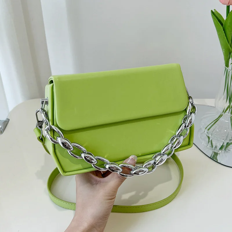 

Solid Color PU Leather Shoulder Crossbody Square Bags For Women 2022 Women's Designer Chain Flap Handbag Female Messenger Bag