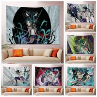 genshin impact fanart xiao printed large wall tapestry hippie flower wall carpets dorm decor ins home decor