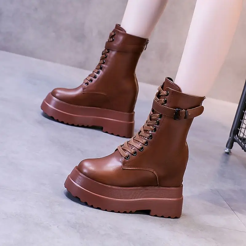 

Женские ботинки на платформе, женская повседневная обувь из натуральной кожи на толстой подошве, женские мотоциклетные боевые ботильоны дл...