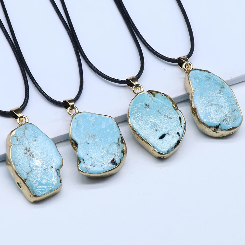 

Irregular Blue Turquoise Rimmed Pendant Necklace Simple Stylish Pendant Necklace For Women MenDIY Jewelry Best Gift10-30x17-38mm