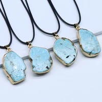 irregular blue turquoise rimmed pendant necklace simple stylish pendant necklace for women mendiy jewelry best gift10 30x17 38mm
