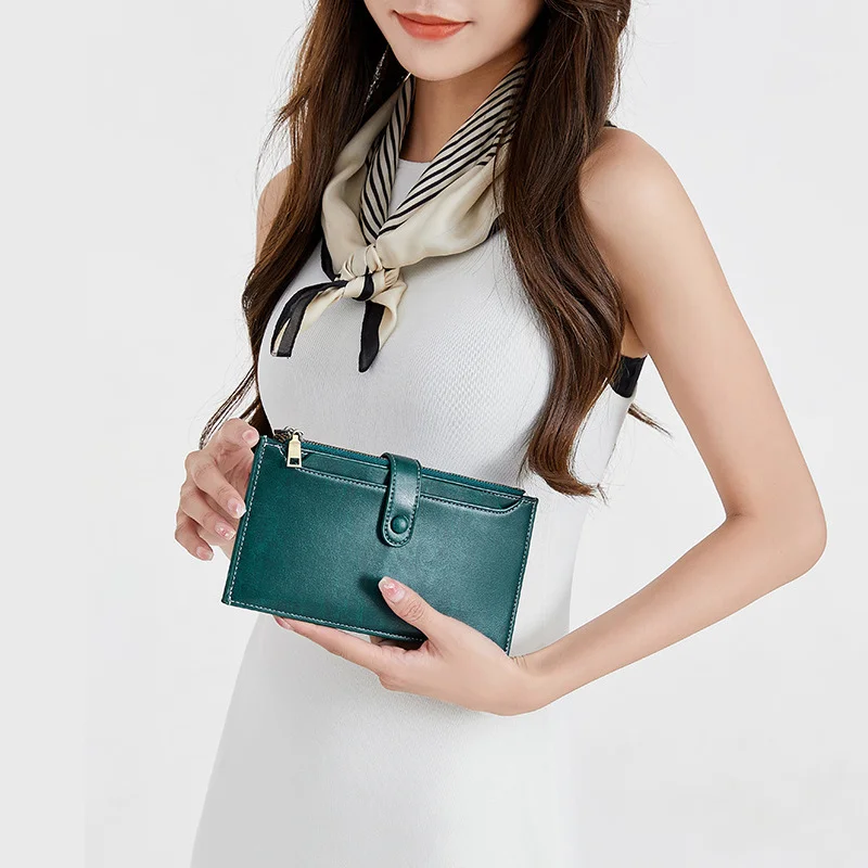 

RFID Women Long Wallet Double Zipper Phone Bag Leather Folder Large Capacity Clutch Bag Purse Anti-theft Card Holder