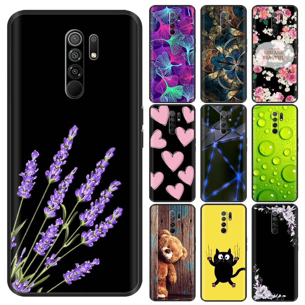 For Redmi 9 Case Xiaomi 9A Shockproof Phone Fashion Flowers Heart Soft TPU Bumper Cover Redmi9 Coque
