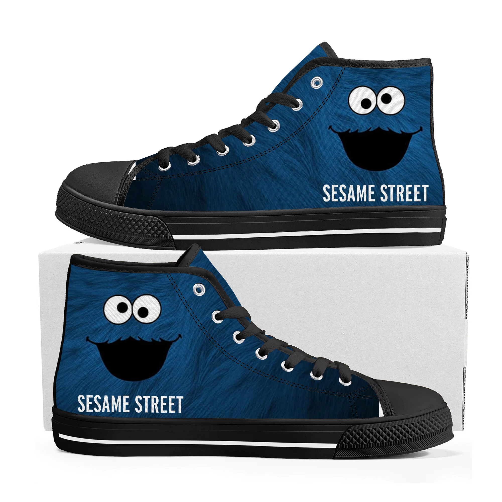 

Sesame Street Elmo Cookie Monster Muppet High Top Sneakers Mens Womens Teenager High Quality Canvas Sneaker Custom Made Shoes