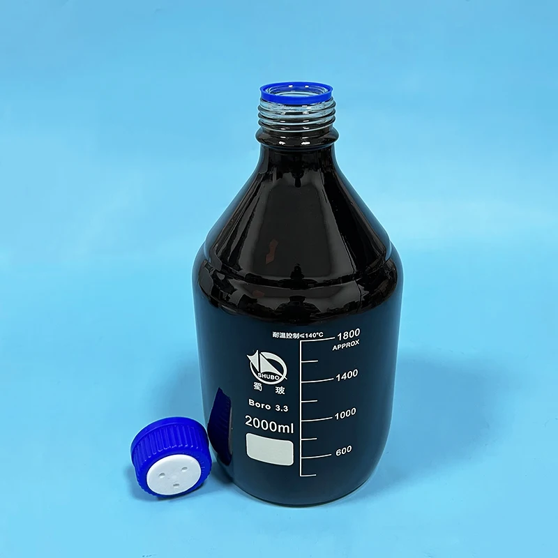 SHUBO Brown Chromatography solvent bottle, Capacity 2000mL, GL45mm 1hole/2holes/3holes, Mobile phase bottle