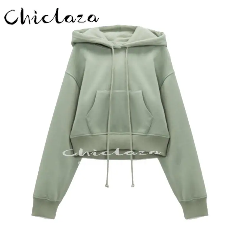 

CHICLAZA 2022 Autumn Winter Woman Fashion Casual Long Sleeves Hoodie Tops Female Solid Pocket Wild Sweatshirt