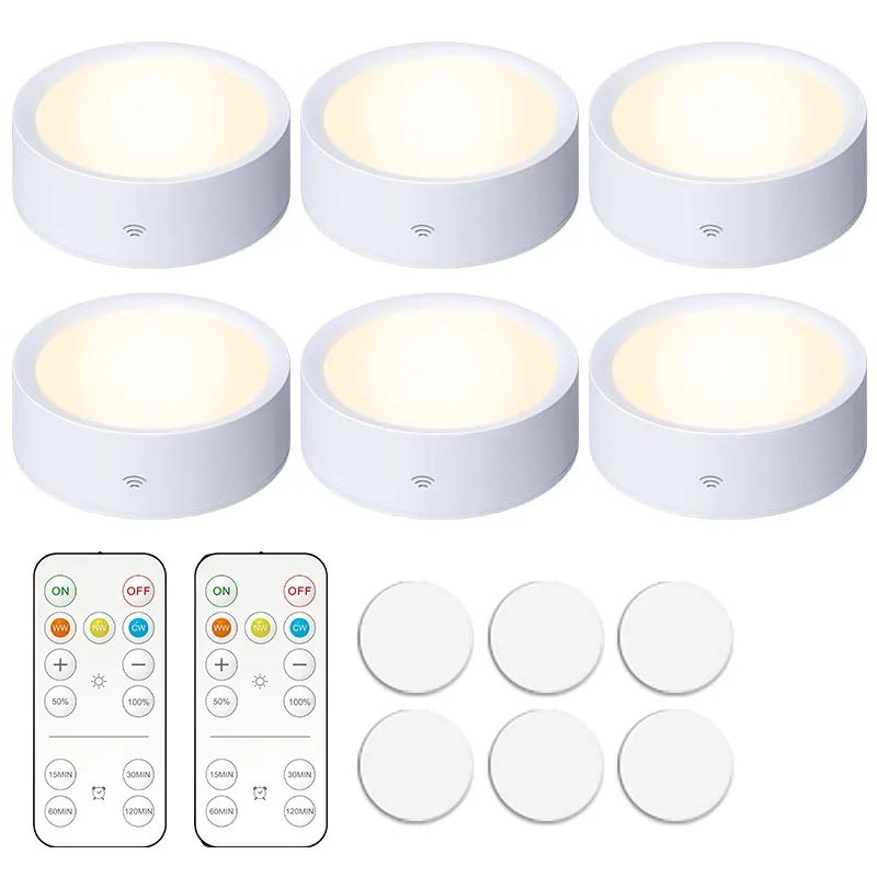 

LED Puck Light Remote Control Dimmable Wireless Touch Sensor Battery Operated Portable Kitchen Hallway Closet Cabinet Night Lamp