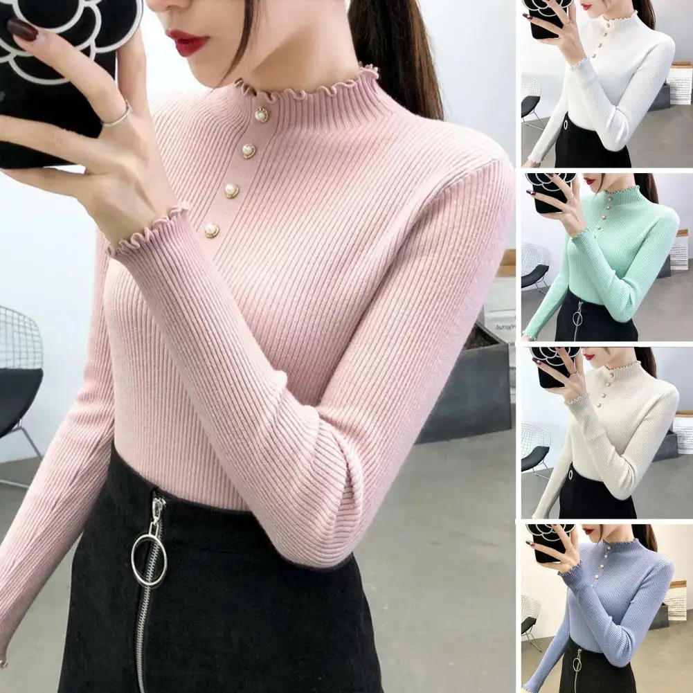 

Soft Stretchy Top Chic Cozy Women's Knit Sweater Tops Slim Fit High Collar Soft Elastic Pullover for Fall Winter Fashion Neck