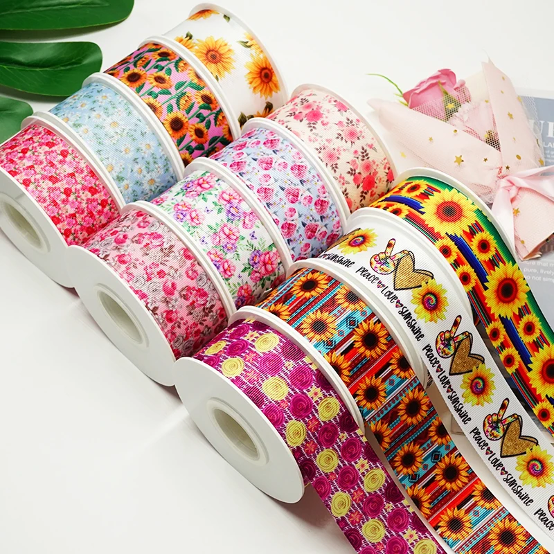 

5 Yards Flower Printed Grosgrain Satin Ribbons For Bows DIY Craft Decoration Packaging Supplies. 63081