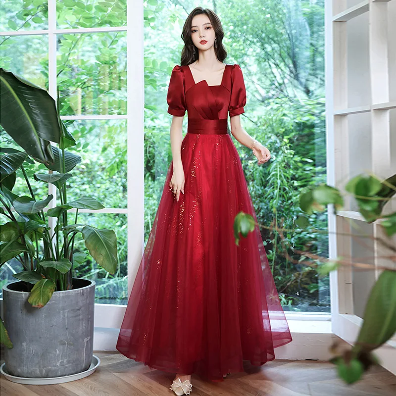 Dress for Women New Wedding Red Appreciation Banquet Light Long Evening Dress Gauze Dresses Woman