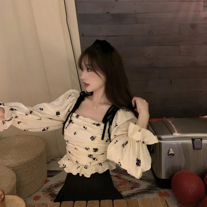 

Chiffon Women's Blouse Slim Fit Printing Shirt Summer Elegant Korean Style High Street 2022 New Top Fashion Female Clothing