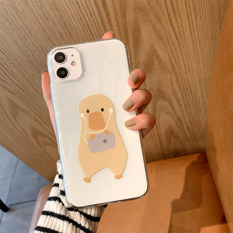 

Cartoon Cute Duck Phone Case For Iphone Tansparent TPU Phone Case For iphone 13 12 11 Pro X XR XS Max Protection Case