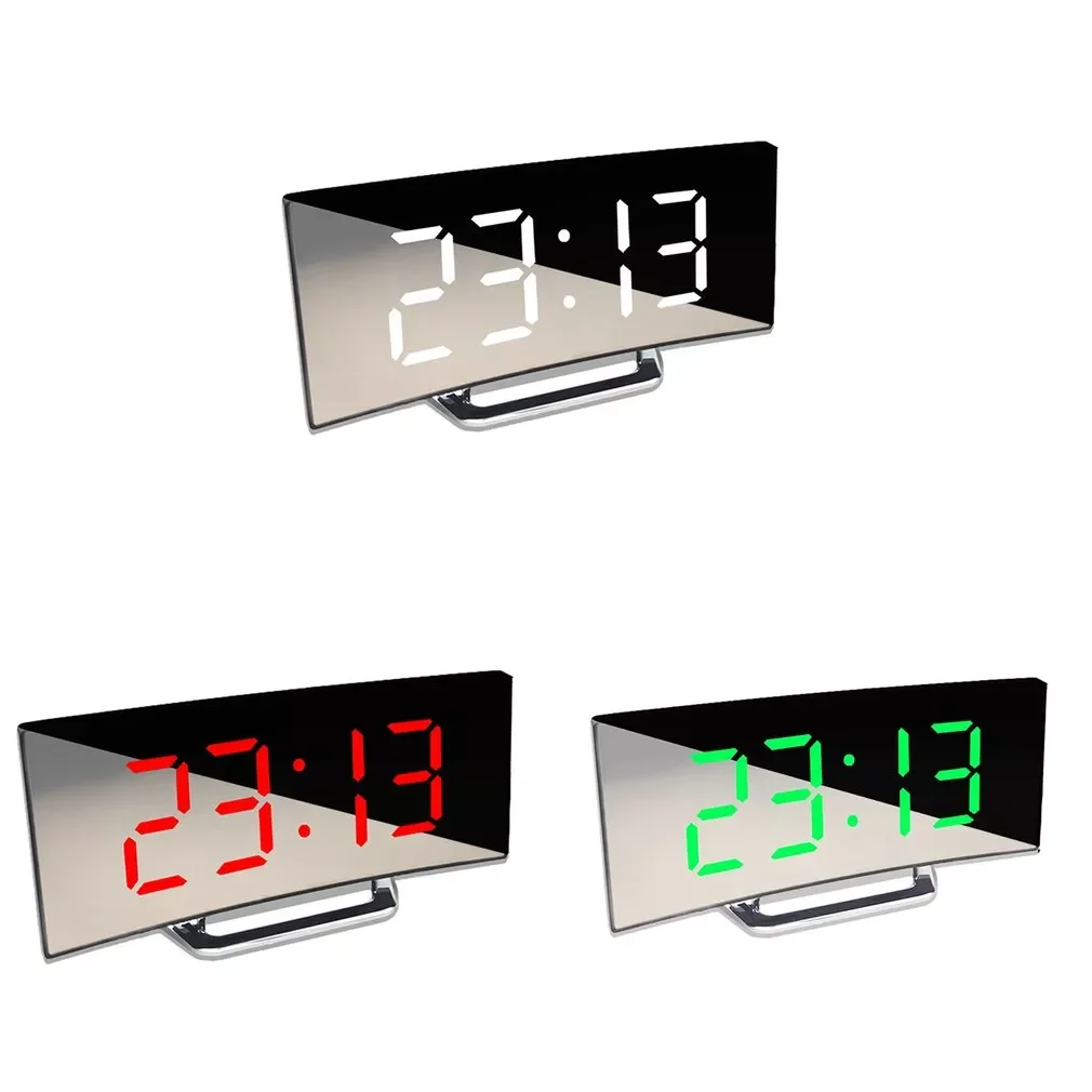 

Large Screen LED Curved Surface Mirror Clock Silent Alarm Clock Desk Home Decoration Energy Saving Data Storage Clock