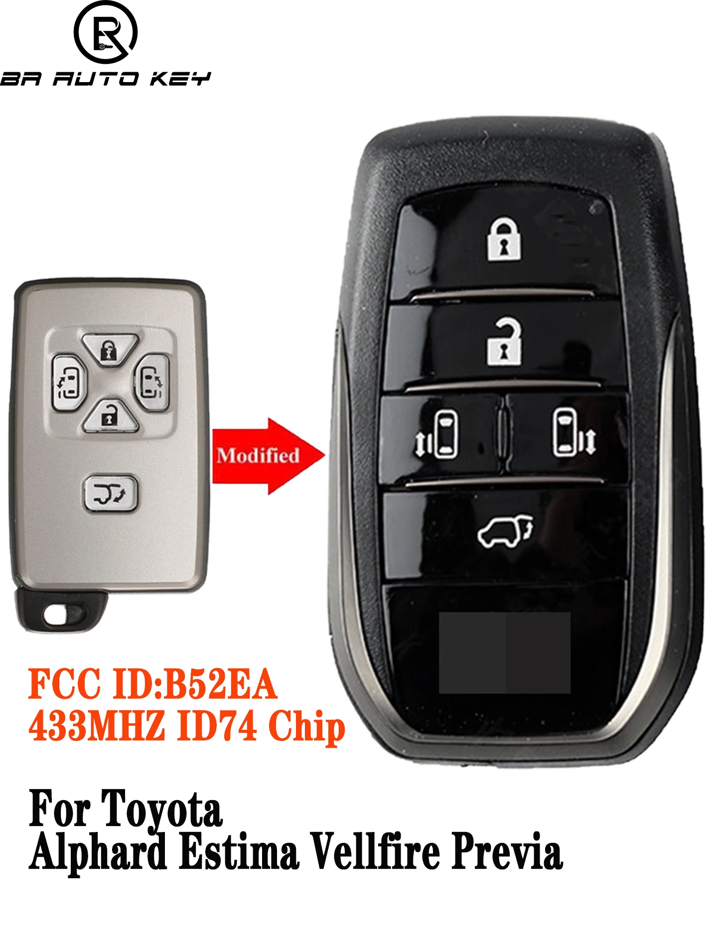 

B52EA Сменный смарт-дистанционный ключ от автомобиля для Toyota Alphard Vellfire Previa Voxy Noah, обновление до нового типа, чип дистанционного управления 433 МГц ID74