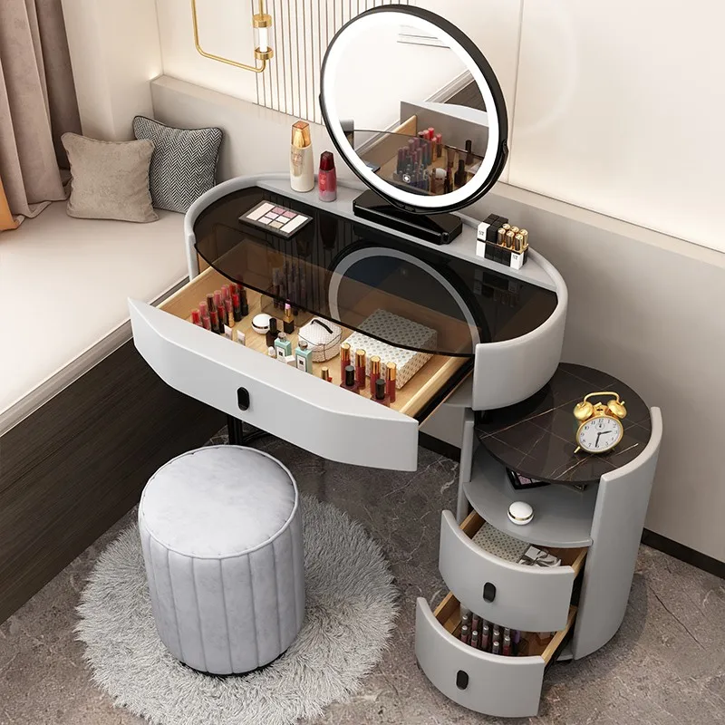 

Modern Minimal Led Dresser Drawers Glass Handles Women Hotel White Makeup Table Storage Organizer Mesa Maquillaje Funiture