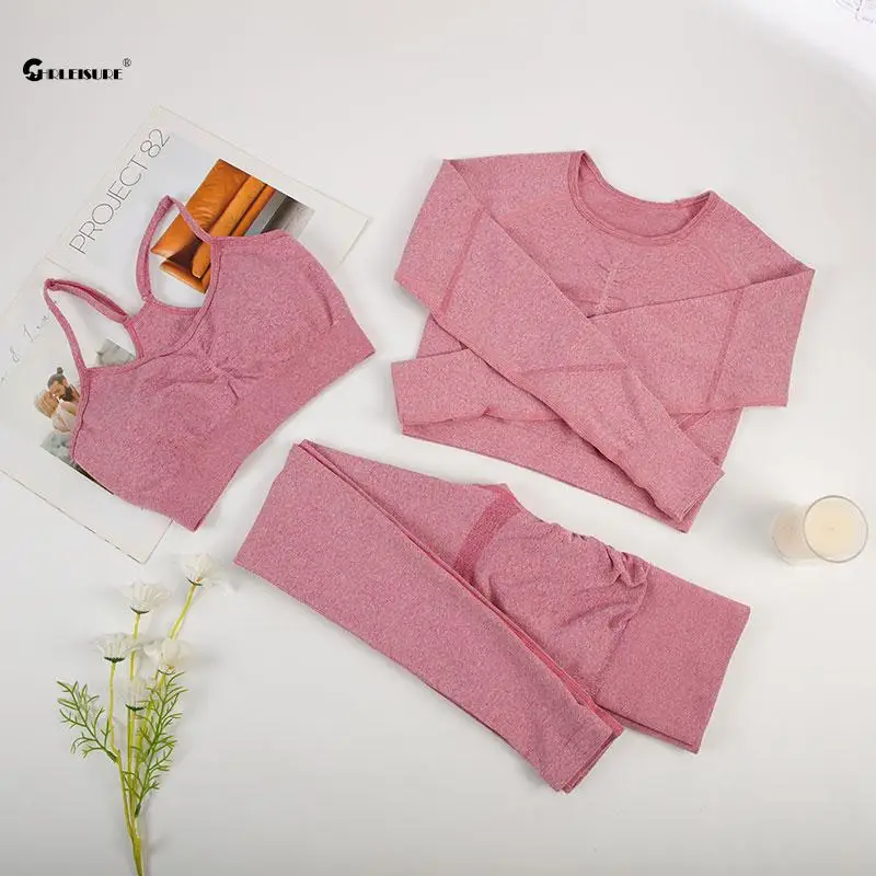 CHRLEISURE 2/3 шт бесшовный Набор для йоги женские спортивные костюмы с длинным рукавом