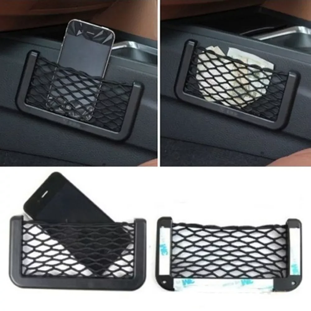 Car Seat Side Back Storage Net Bag Phone Holder Pocket Organizer Black