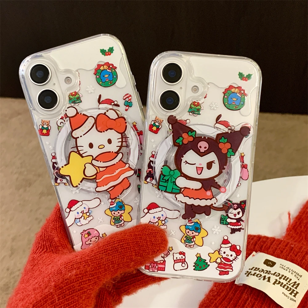 Магнитный чехол для телефона Sanrio с Рождеством iPhone 16 15 14 13 12 Pro Max акриловый