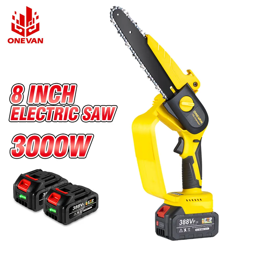 

8 Inch 3000W Mini Electric Chain Saw With Battery Display Rechargeable Woodworking Garden Logging Tools For Makita 18V Battery