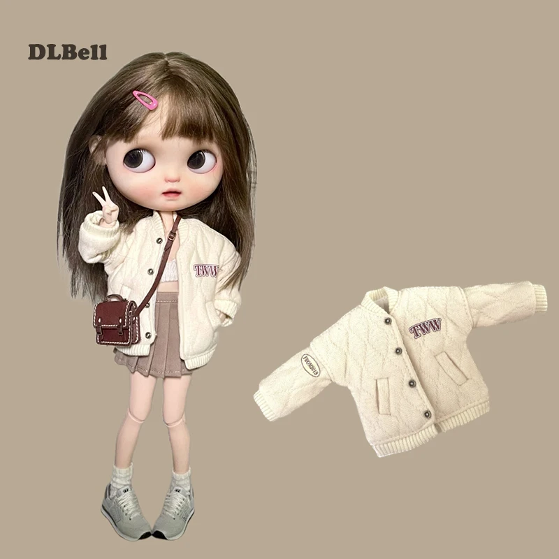 Baseball Uniform Coat Retro Jacket Cotton Casual Loose Top For Blyth Licca Pullip Ob24 Dolls