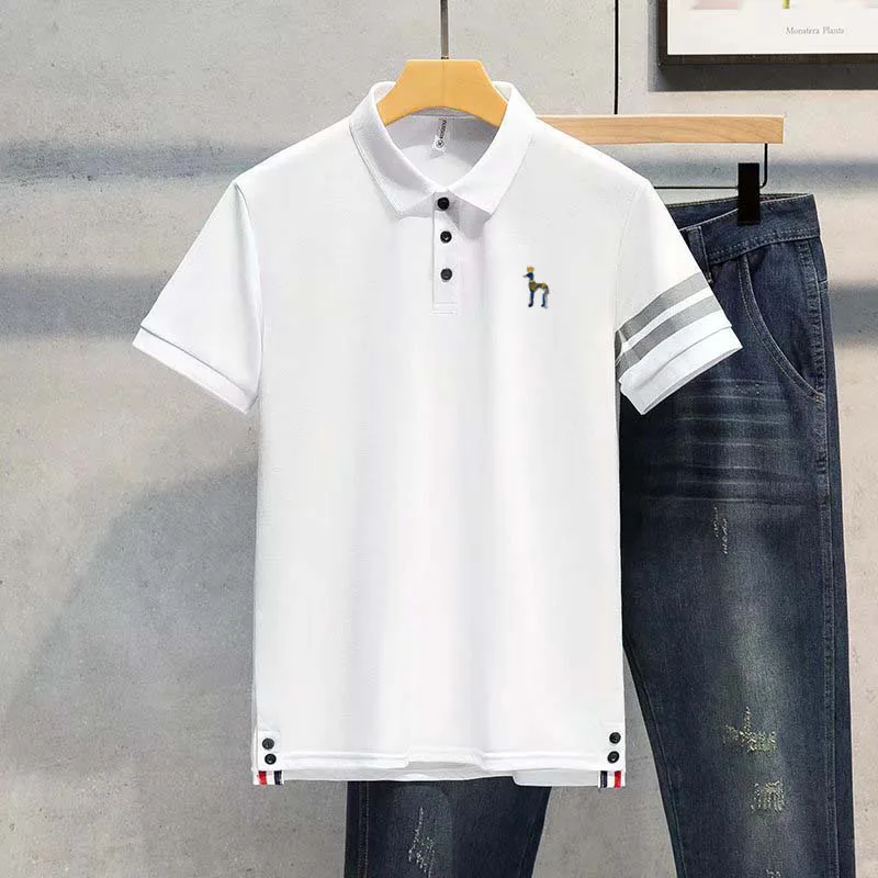 

Men's logo printed polo, Hazzys brand T-shirt, comfortable, casual, high-quality, short sleeved, lapel