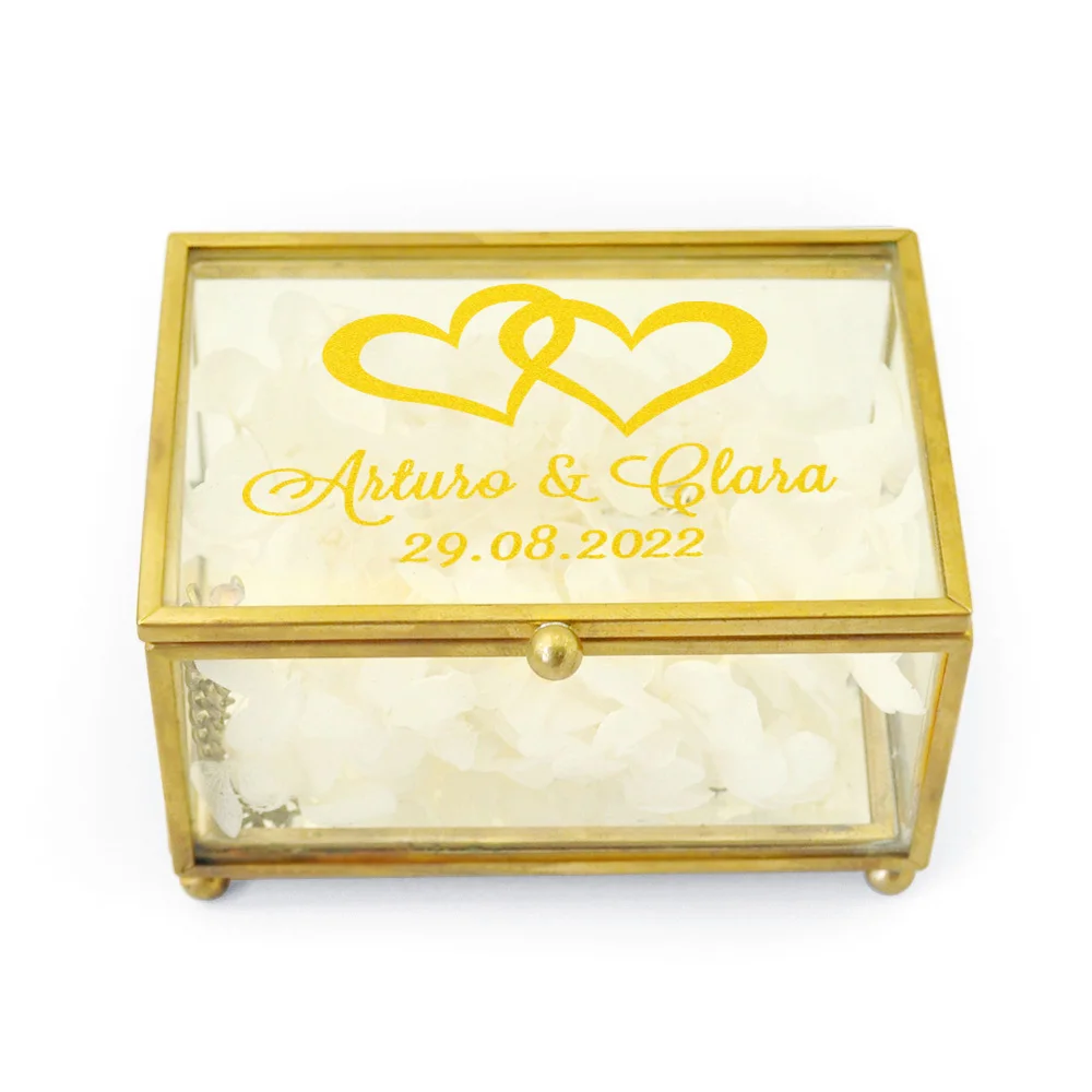 Personalized Gold Glass Ring Box Custom Wedding Ring Box Wedding Ring Bearer Box Engagement Ring Holder Jewelry Box Wedding Gift