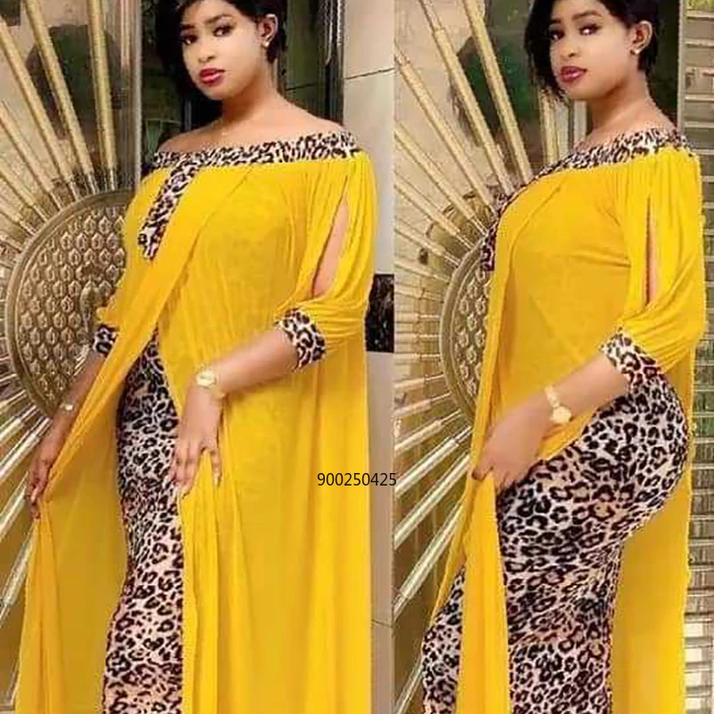 

African Long Maxi Dress Women's Leopard Print Patchwork Boubou Robe Africain Daily Evening Party Dress African Dresses For Women