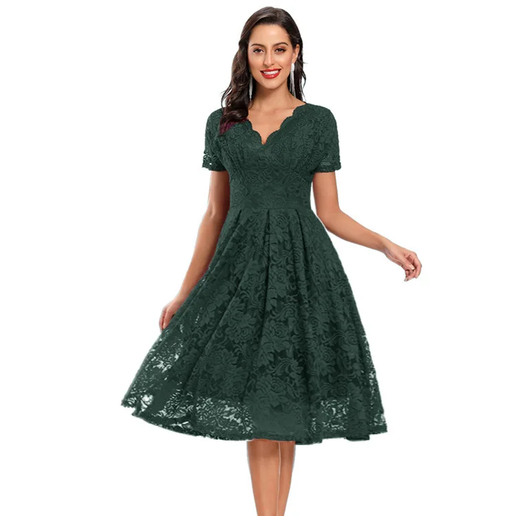 

2022 spring and summer lace lace collar bridesmaid dress