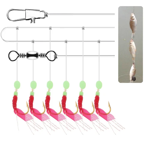 Светящиеся мягкие рыболовные приманки Sabiki 6 шт., 1,5 м