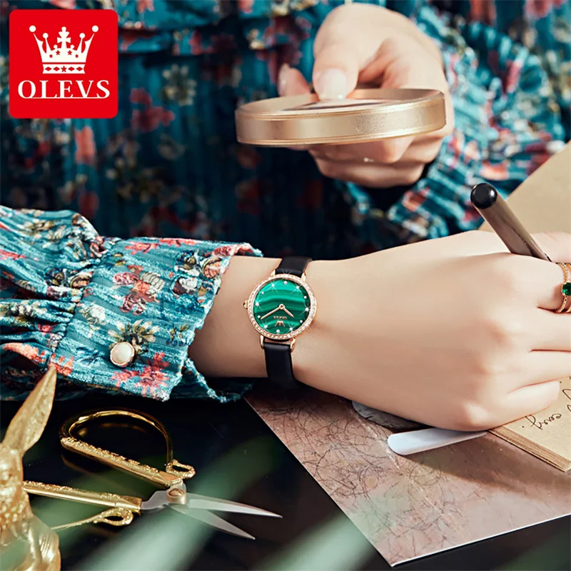 OLEVS Fashion Imported Movement Small Dial Quartz Watches Women Top Brand Luxury Diamond Leather Strap Waterproof Ladies Watch