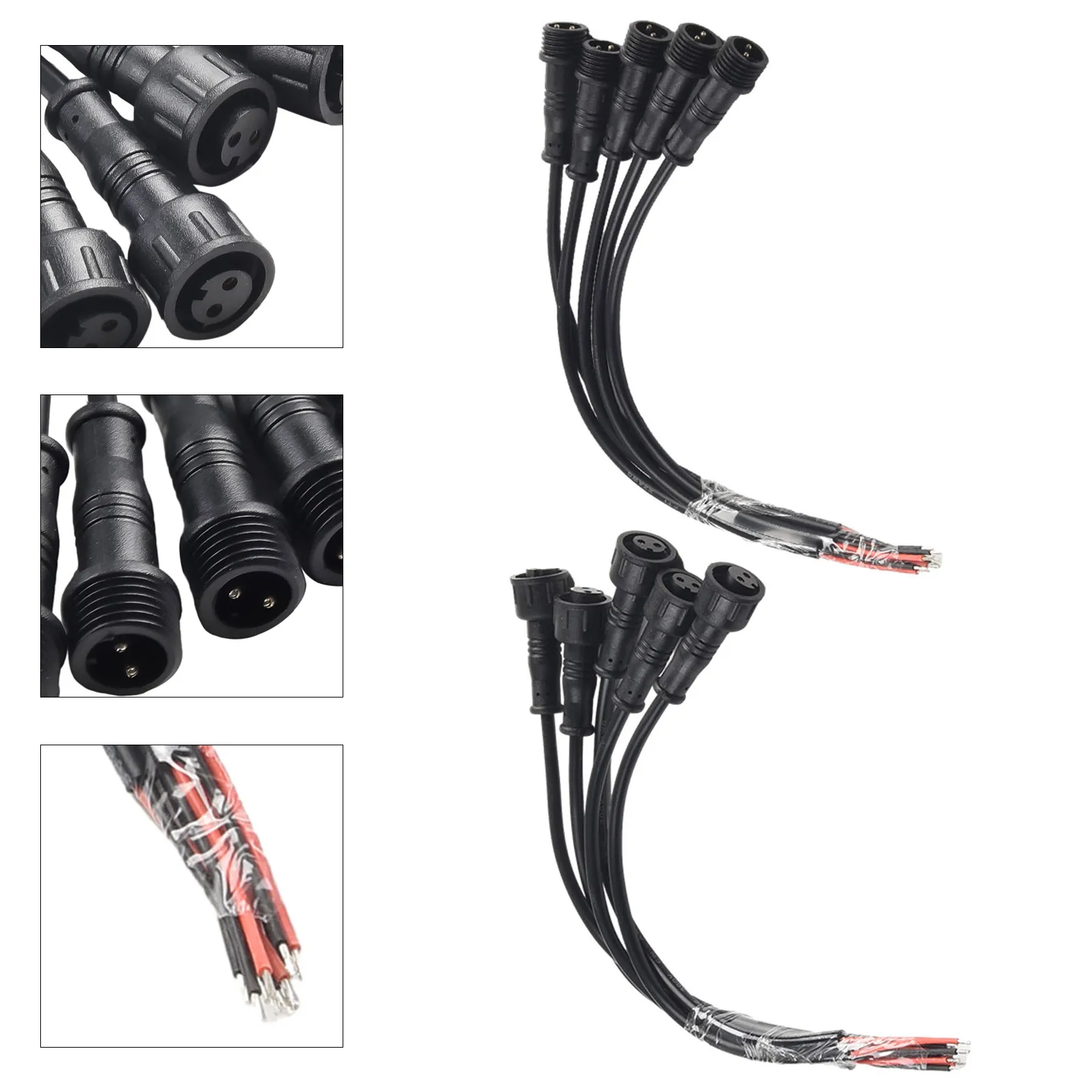 Черный кабель 5 пар 22AWG 15 мм 2Pin IP65 водонепроницаемый разъем 0 3