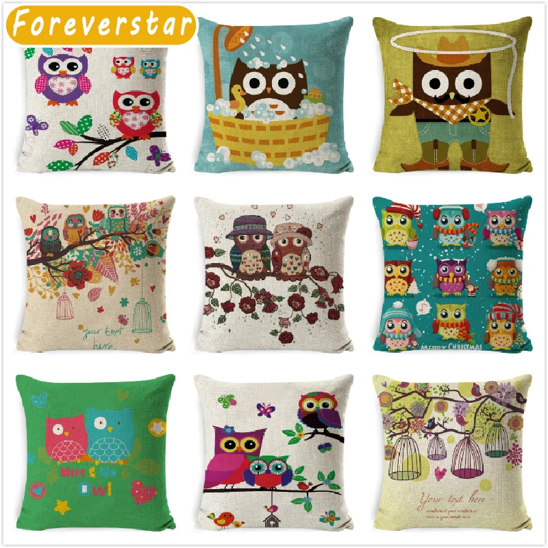 

Декоративная подушка из хлопка и льна, с рисунком совы