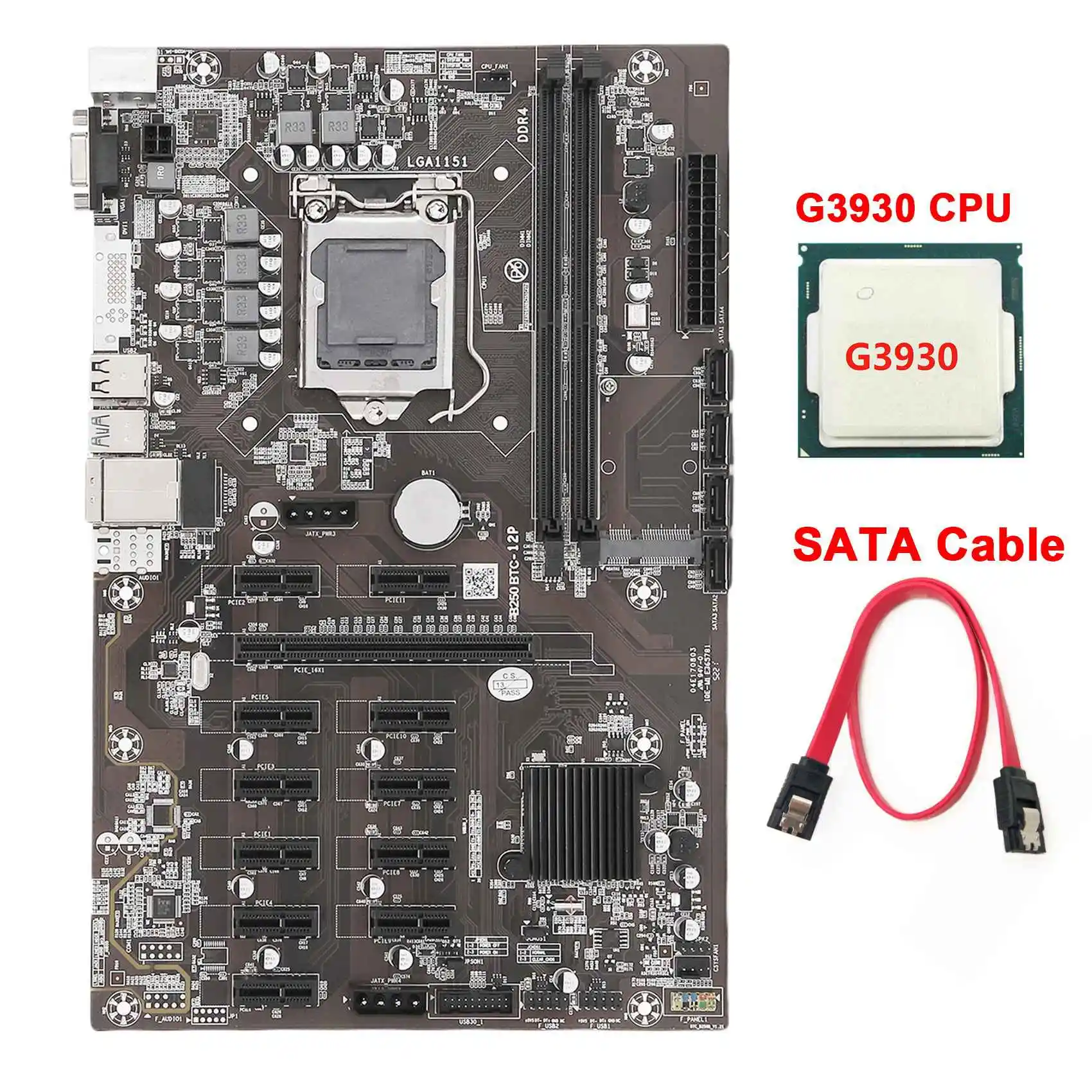 

Материнская плата для майнинга B250 BTC с процессором G3930 и кабелем SATA, LGA 1151 DDR4 12x, слот для графической карты SATA3.0 для майнинга BTC