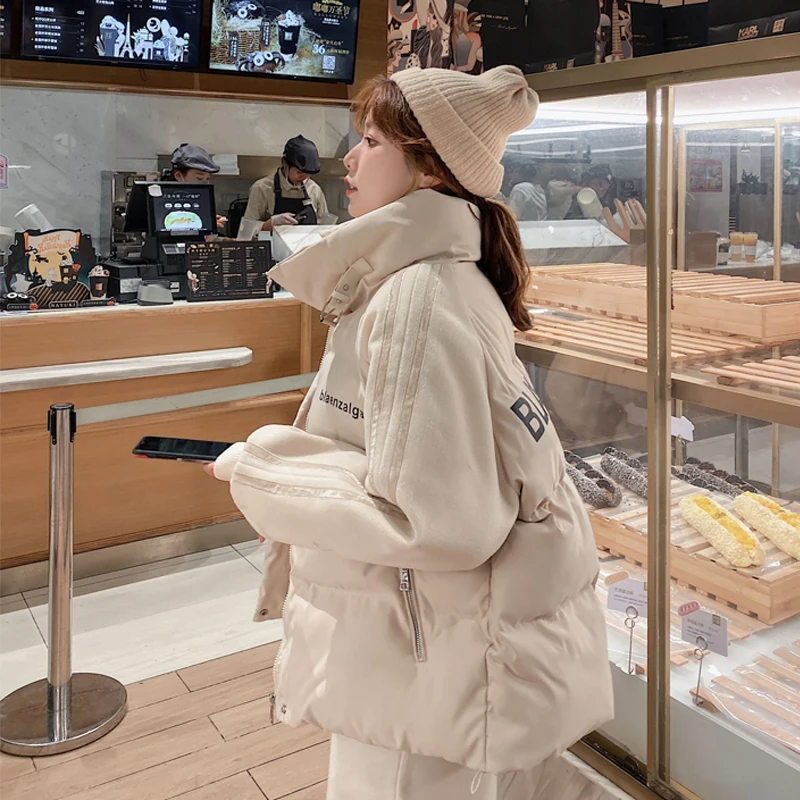 

Winter Casual Collected Waisted Parkas Women Fashion Simple Coats Women Elegant Stand Collar Cotton Jackets Female Ladies