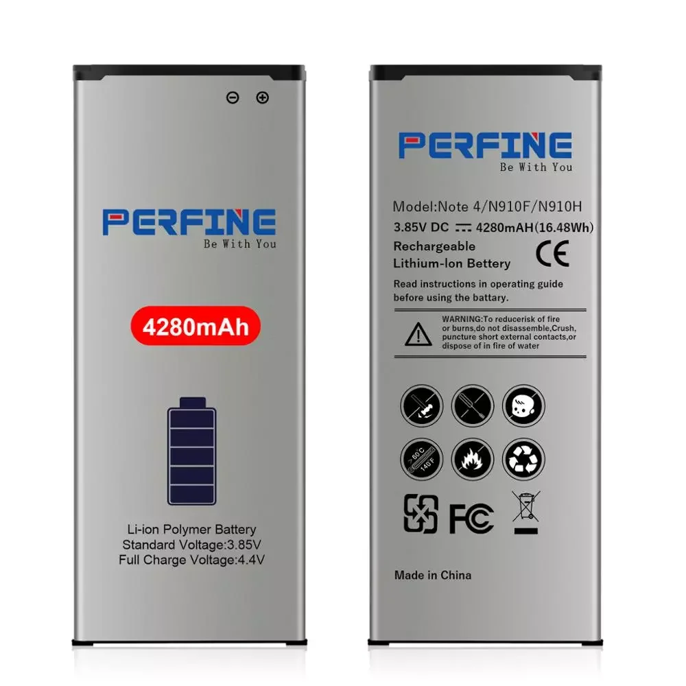 

2023New 2pcs Perfine Battery for Samsung Galaxy Note 4 4280mAh Upgrade top Quality Li-Polymer N910U N910A N9100 Batteries