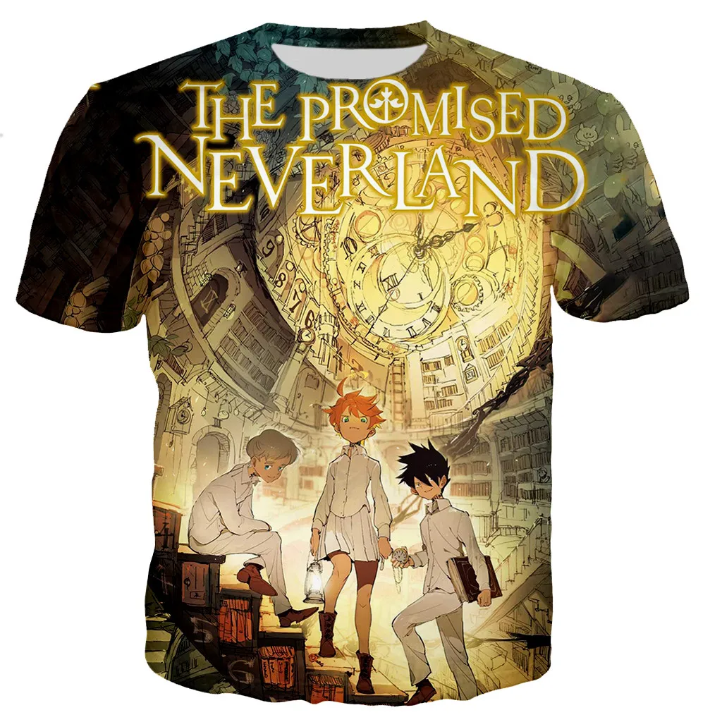 

Мужская футболка с рисунком обещанного аниме Neverland, уличная футболка с коротким рукавом в стиле хип-хоп, 3D топы большого размера, Повседневн...