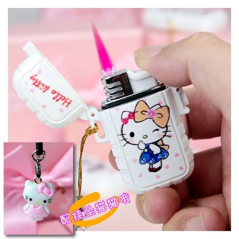 

Wholesale Sanrio Hello Kitty Kuromi Melody Red Fire Windproof Waterproof Luminous Windproof Lighter Bar KTY Cigarette Lighter