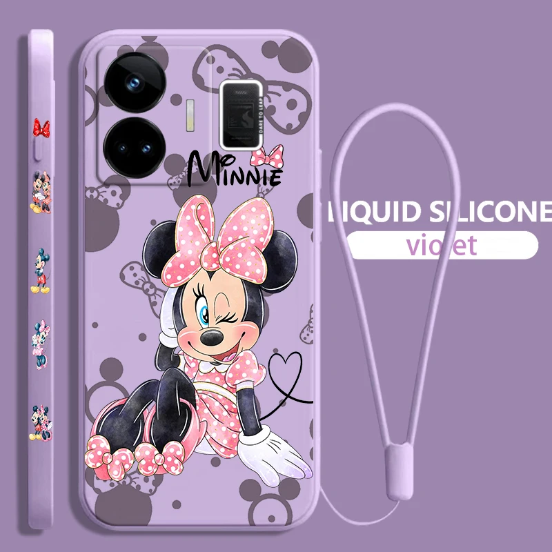 

Cute Mickey Minnie Liquid Left Rope Phone Case For OPPO Realme GT2 Explorer Master Neo5 C21Y 10 9 8 4G 5G Pro Cover Coque Capa