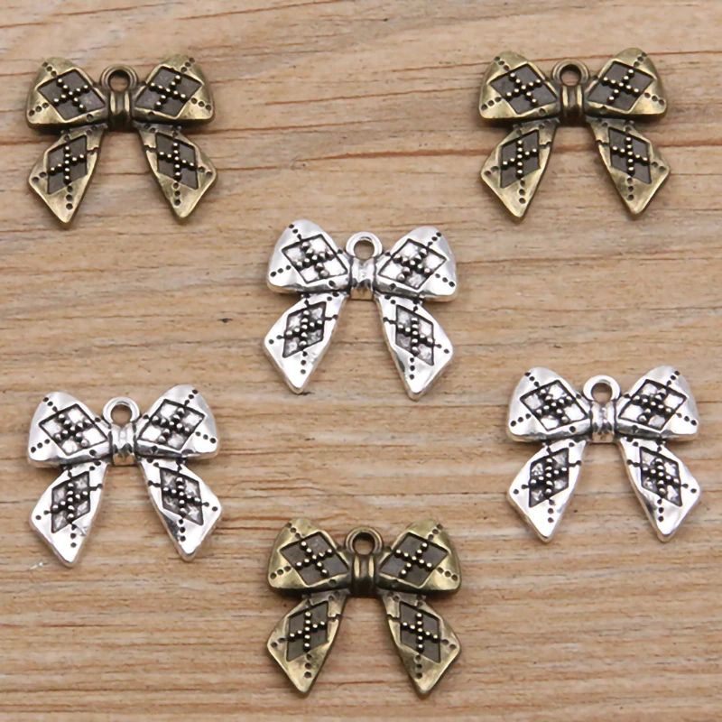 10 шт. 19*21 мм, 2 цвета, оптовая продажа, подвески в виде банта, украшение ручной работы, винтажная фурнитура для изготовления ювелирных изделий своими руками