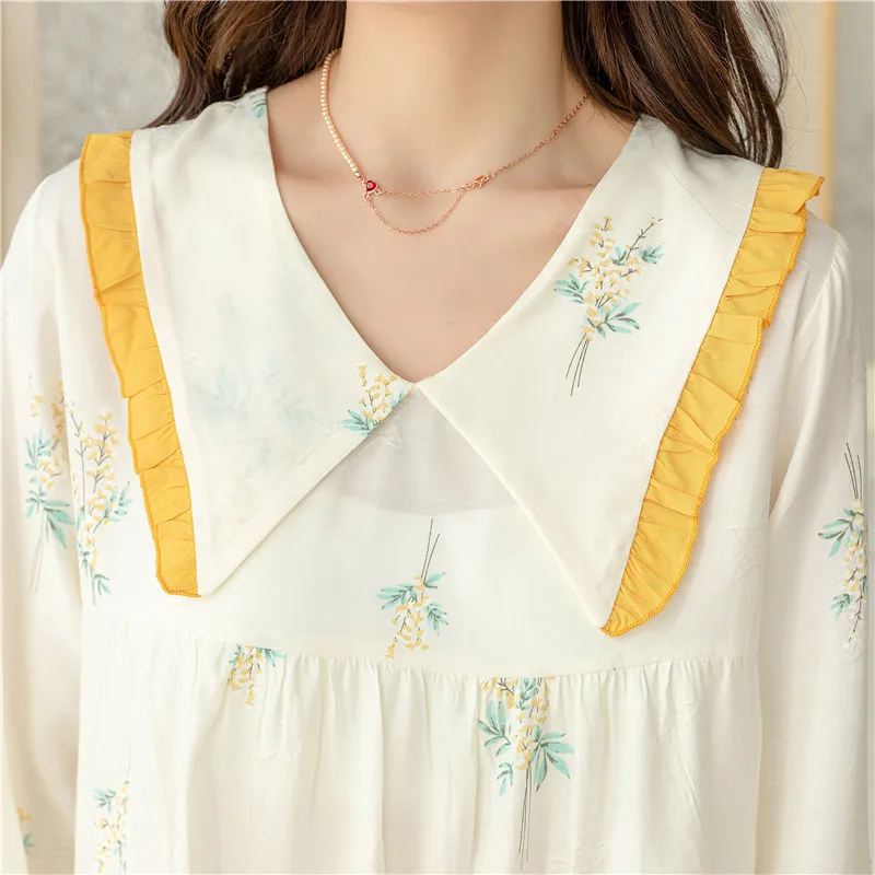 Spring Silk Women's Pajamas 2023 Spring and Summer New Long-Sleeved Trousers V-neck Pullover Cute Girl Homewear Suit