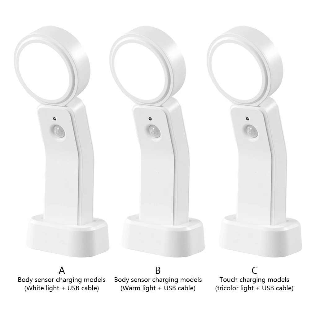 

Night Light Portable USB Charging 360 Degree Rotatable Lamp Staircase Bedroom Bathroom Lighting Tool Type 2 Tricolour