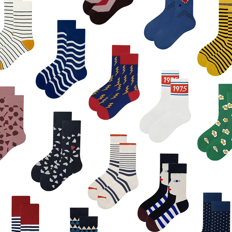 

Dress Combed Cotton Couple Socks Casual Colorful Happy Designer Socks Street Skateboard Crew Tube Funny Socks For Men Women